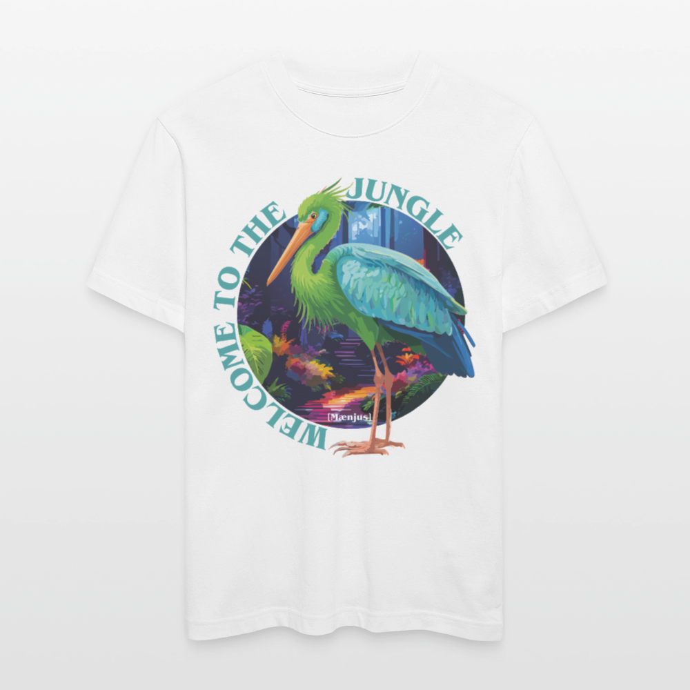 Relaxed Fit Unisex Bio-T-Shirt mit WELCOME TO THE JUNGLE PRINT Vorderseite - Weiß