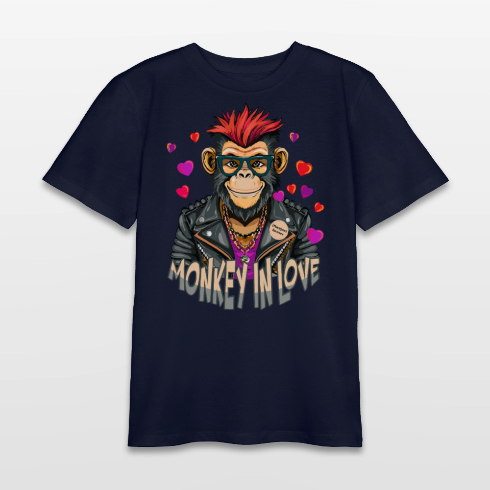 MNJS TEENS Bio T-Shirt mit MONKEY IN LOVE PRINT - Navy