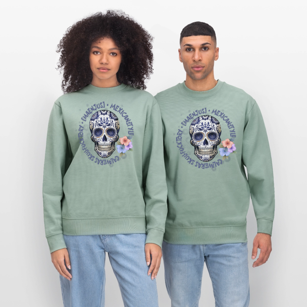 Unisex Bio-Sweatshirt mit MAENJUS MEXICANSTYLE PRINT - Helles Graugrün