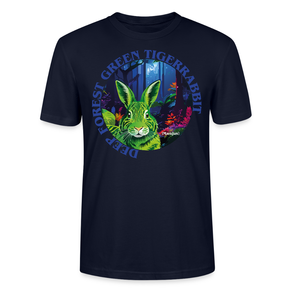 Unisex T-Shirt mit DEEP FOREST GREEN TIGERRABBIT PRINT Vorderseite - Navy