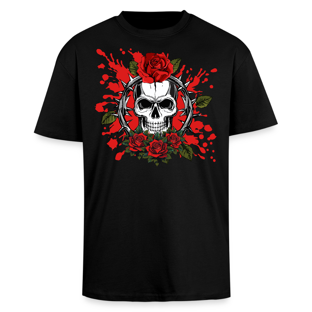 Heavy Oversize T-Shirt mit ROSENSKULL PRINT - Schwarz
