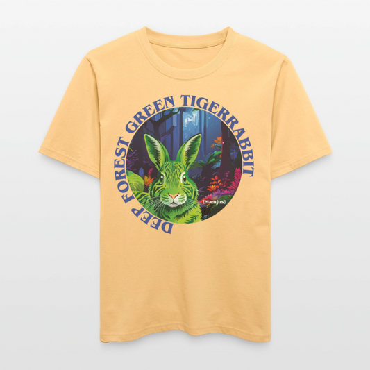 Relaxed Fit Unisex Bio-T-Shirt mit DEEP FOREST GREEN TIGERRABBIT PRINT Vorderseite - Hellgelb