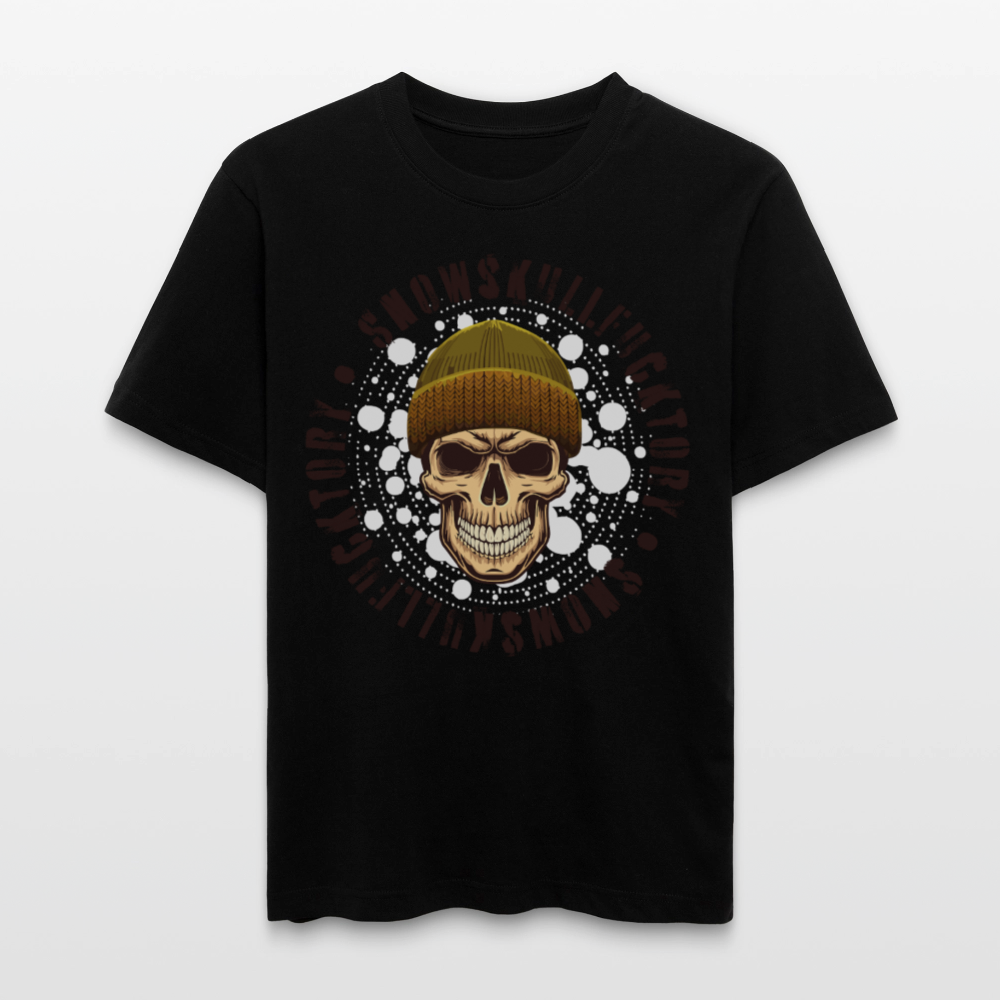 Relaxed Fit Unisex Bio-T-Shirt mit SNOWSKULL FUCKTORY PRINT Vorderseite - Schwarz