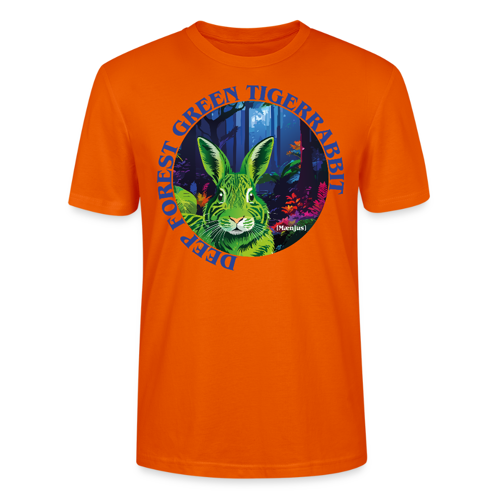 Unisex T-Shirt mit DEEP FOREST GREEN TIGERRABBIT PRINT Vorderseite - Tieforange