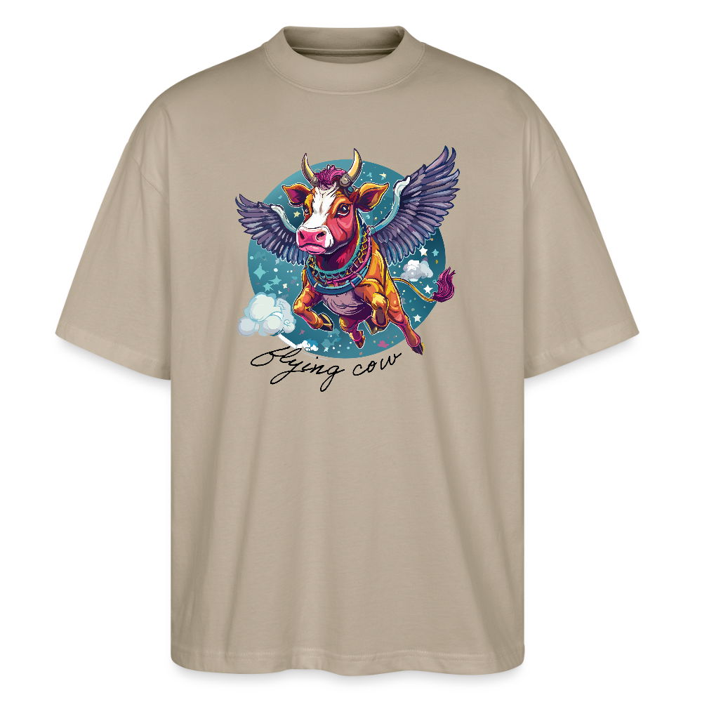 Oversized Unisex T-Shirt mit FLYING COW PRINT - Steingrau