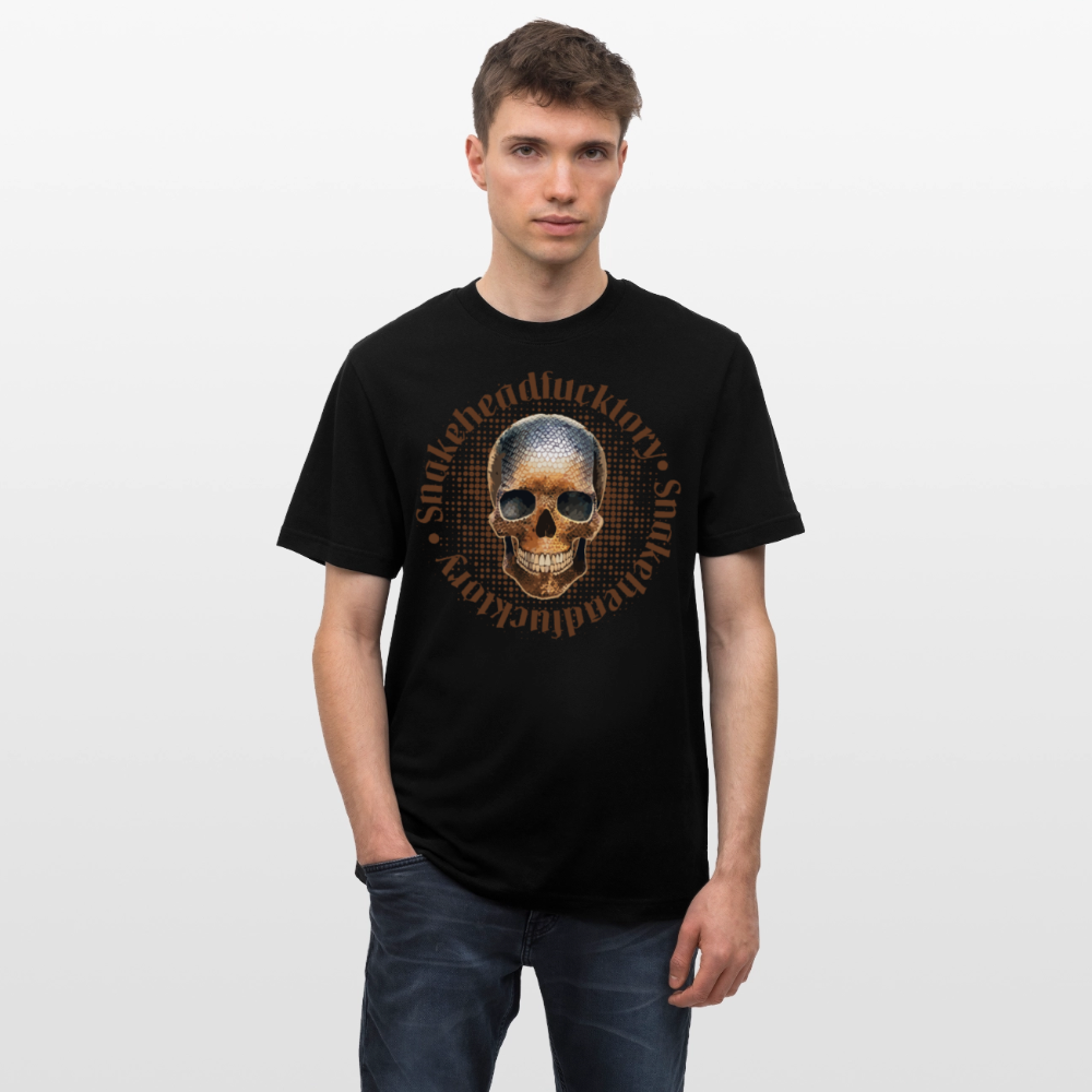 Relaxed Fit Unisex Bio-T-Shirt mit  SNAKEHEAD SKULL PRINT Vorderseite - Schwarz