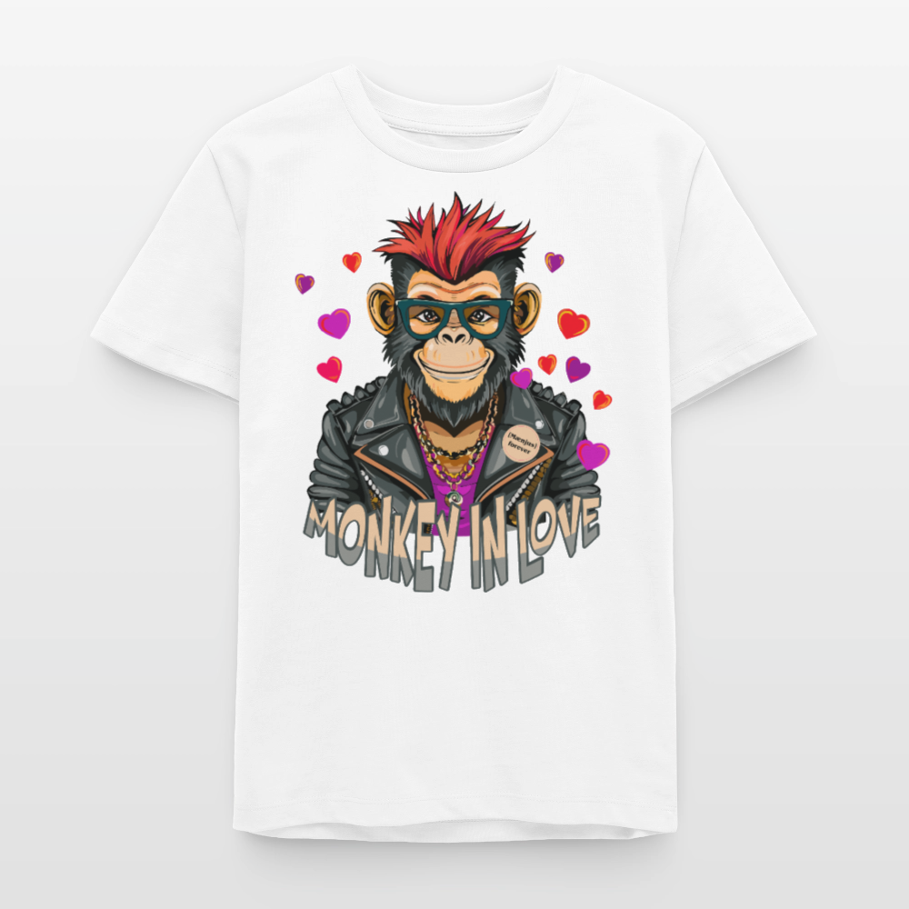 MNJS TEENS Bio T-Shirt mit MONKEY IN LOVE PRINT - Weiß