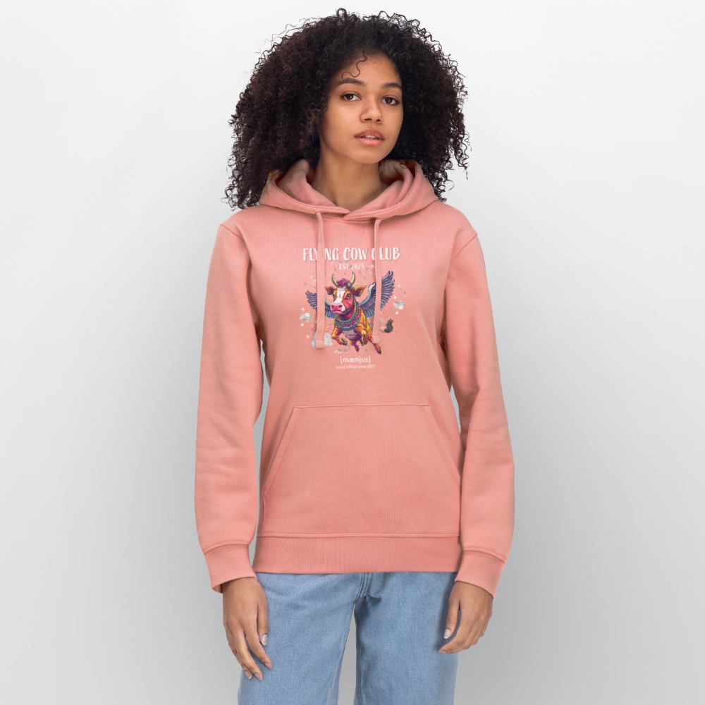 Unisex Bio-Hoodie mit FLYING COW CLUB PRINT Vorderseite - Altrosa