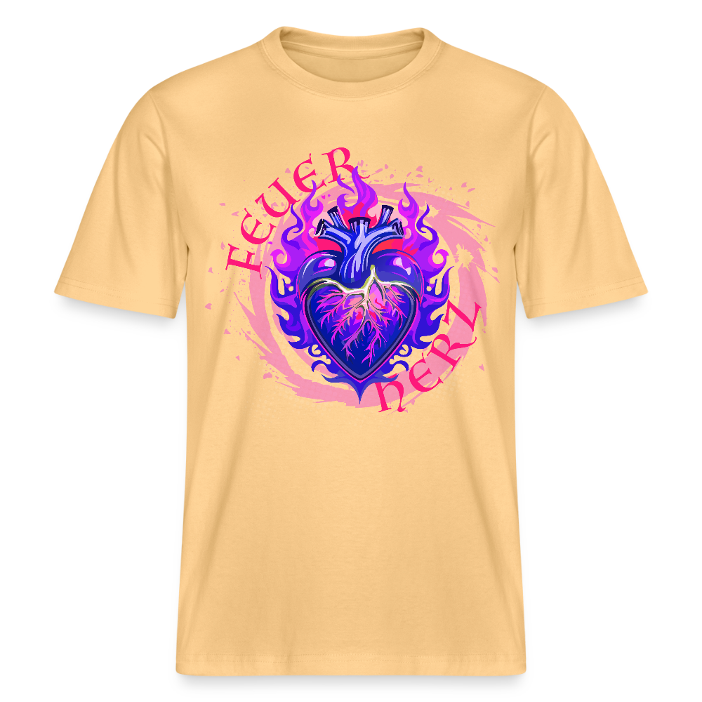 Unisex Bio-T-Shirt mit FEUERHERZ LILA PRINT - Hellgelb