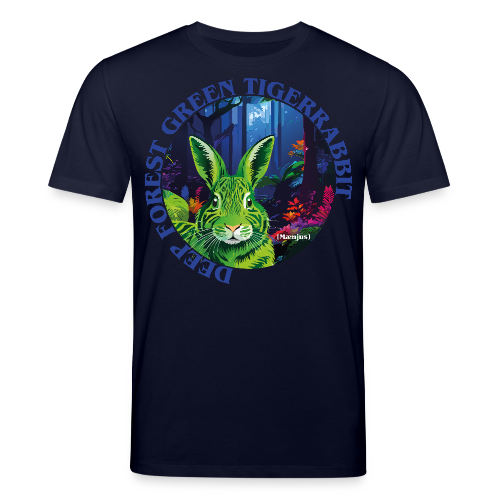 Unisex Bio-T-Shirt mit DEEP FOREST GREEN TIGERRABBIT PRINT Vorderseite - Navy