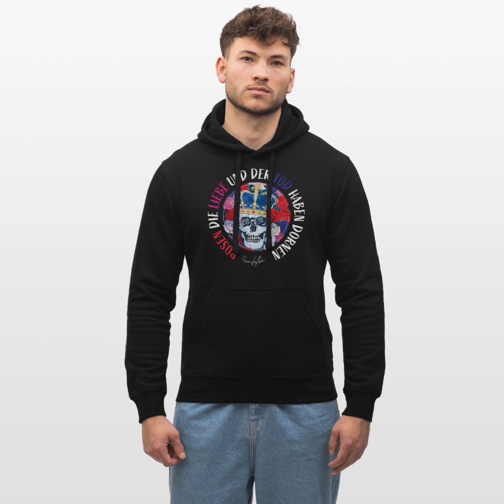 Oversized Unisex Hoodie mit ROSEN DIE LIEBE UND DER TOD HABEN DORNEN PRINT - Schwarz