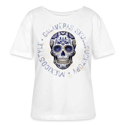 Frauen T-Shirt mit CALAVERAS SKULL PRINT - Weiß