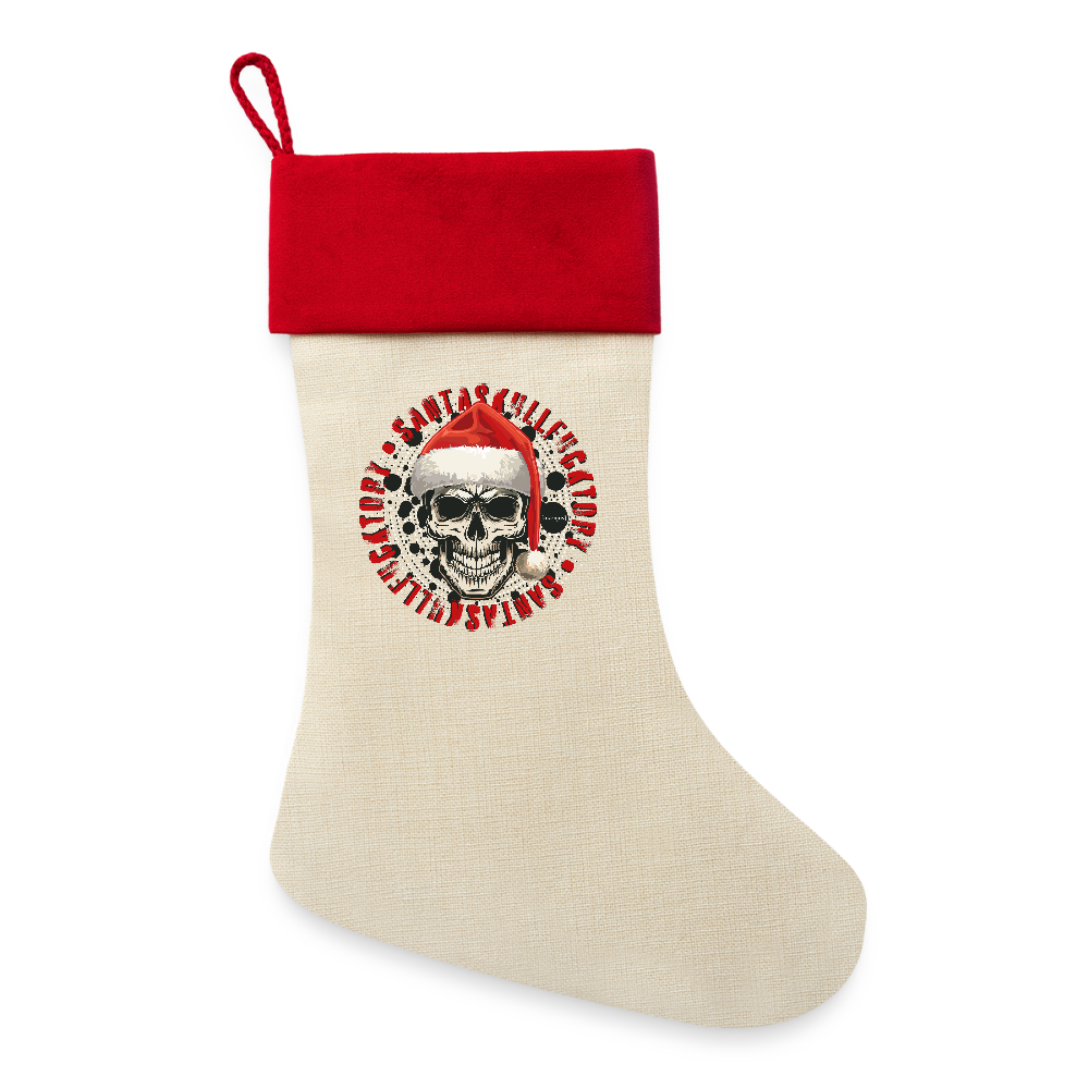 Leinen Weihnachtsstrumpf mit SANTASKULL PRINT - Natur/Rot
