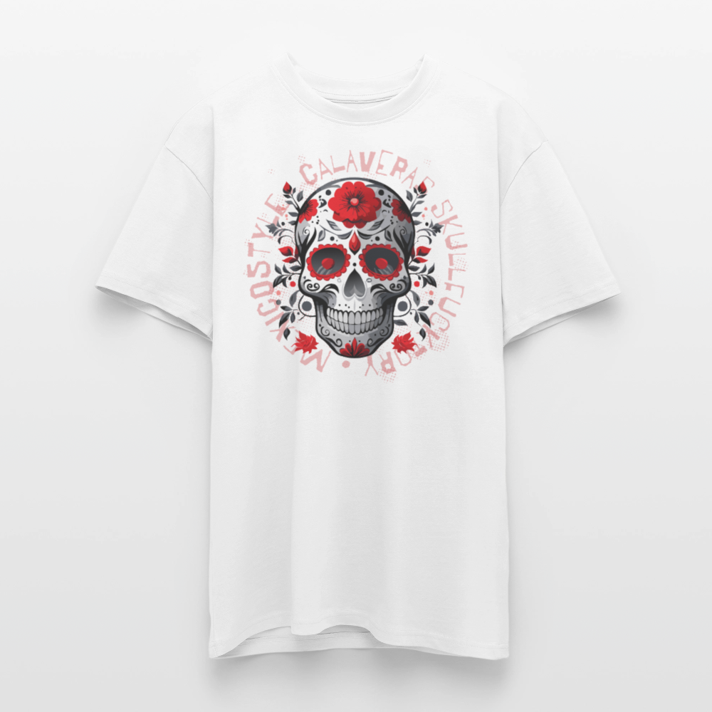 Heavy Oversize T-Shirt mit CALAVERAS SKULL PRINT Vorderseite - Weiß
