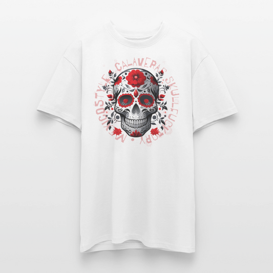 Heavy Oversize T-Shirt mit CALAVERAS SKULL PRINT Vorderseite - Weiß