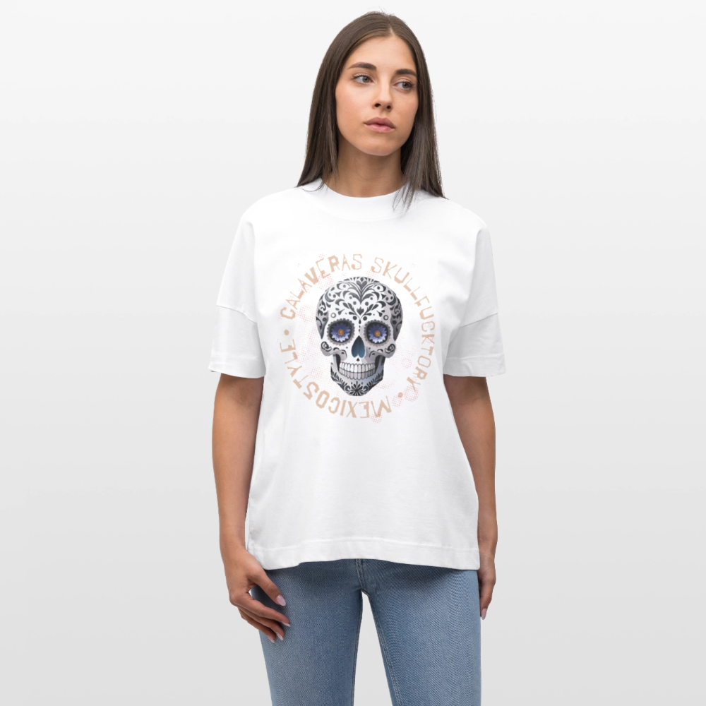 Oversized Unisex T-Shirt mit CALAVERAS SKULLPRINT - Weiß