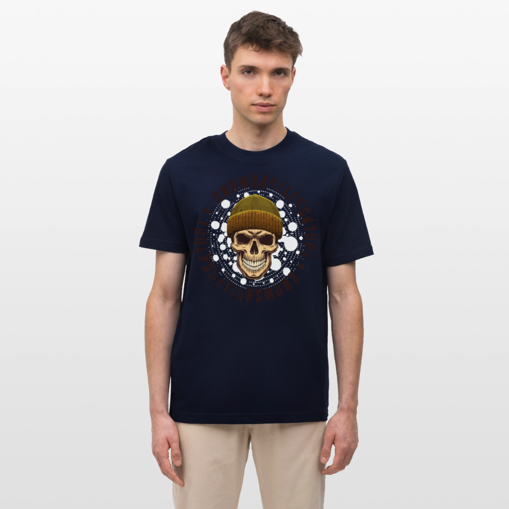 Relaxed Fit Unisex Bio-T-Shirt mit SNOWSKULL FUCKTORY PRINT Vorderseite - Navy
