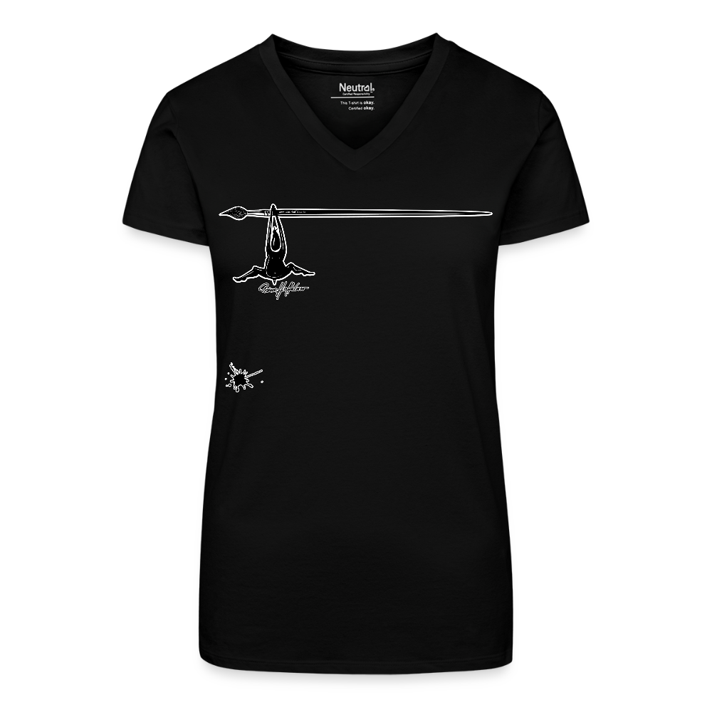 Bio Frauen T-Shirt mit V-Ausschnitt mit MÄNNLE PRINT - Schwarz