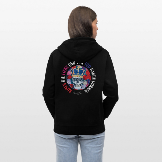 Unisex Bio-Kapuzenjacke mit ROSEN DIE LIEBE UND DER TOD HABEN DORNEN PRINT - Schwarz