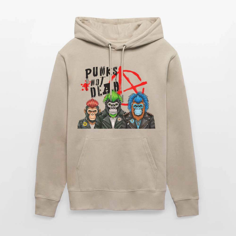 Unisex Hoodie mit PUNKS NOT DEAD PRINT - Beige