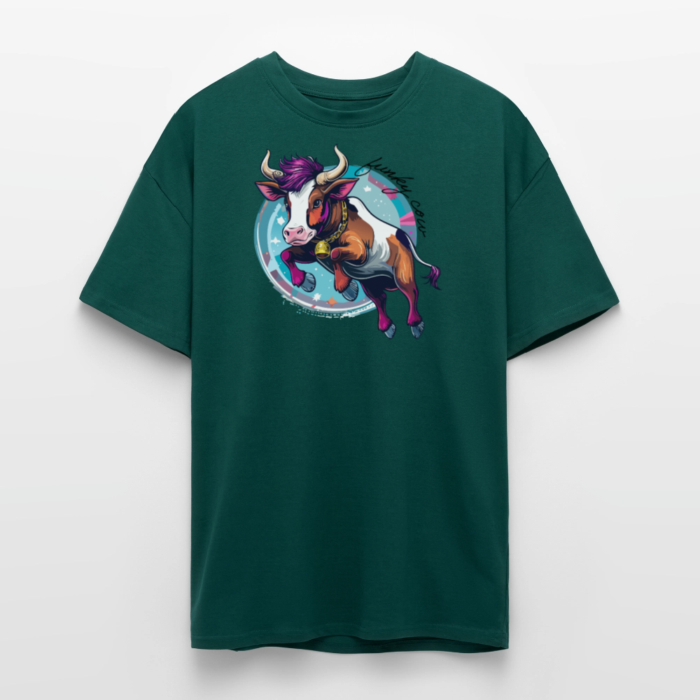 Heavy Oversize T-Shirt mit FUNKY COW PRINT - hunter Green