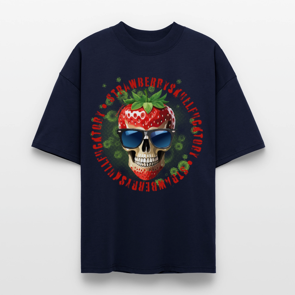 Oversized Unisex T-Shirt mit STRAWBERRY SKULL PRINT - Navy