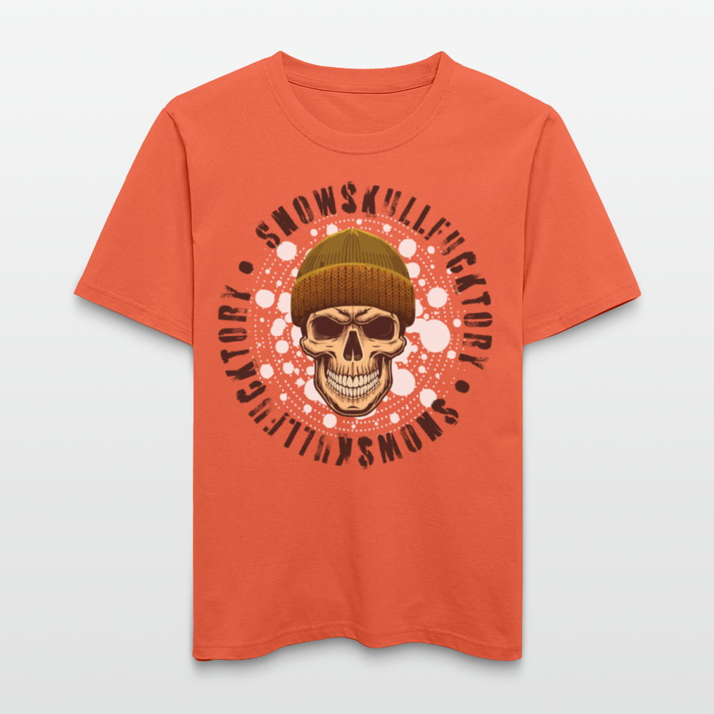 Relaxed Fit Unisex Bio-T-Shirt mit SNOWSKULL FUCKTORY PRINT Vorderseite - Hellrot