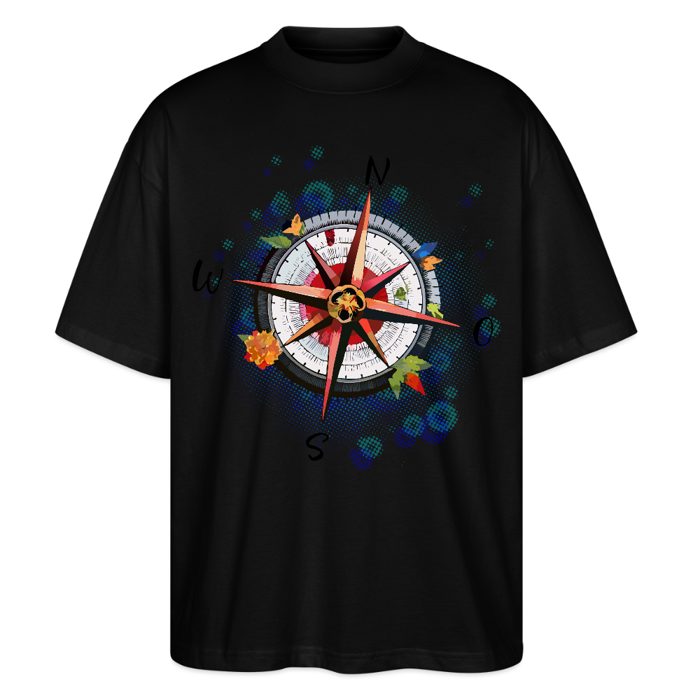 Oversized Unisex T-Shirt mit WINDROSE PRINT - Schwarz