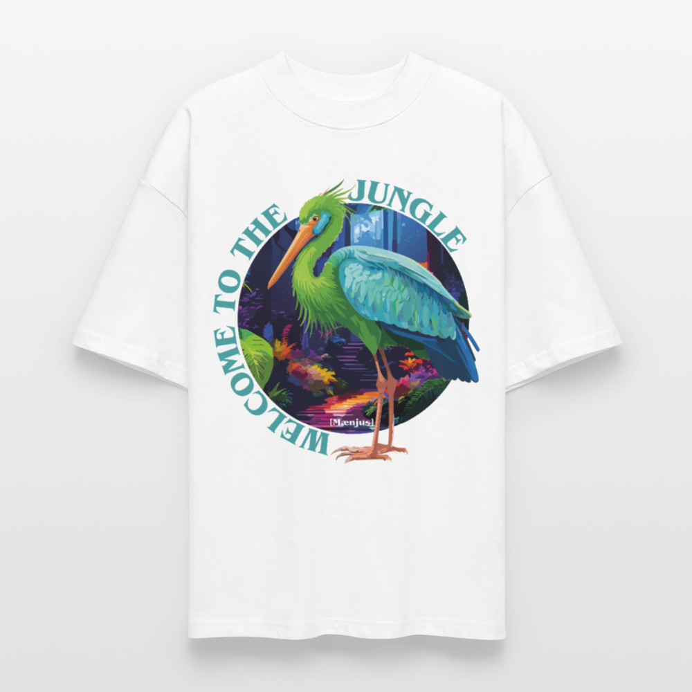 Oversized Unisex T-Shirt mit WELCOME TO THE JUNGLE PRINT - Weiß