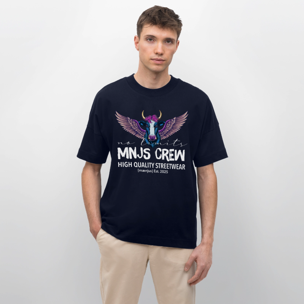 Oversized Unisex Bio T-Shirt mit MNJS CREW no limits PRINT - Navy