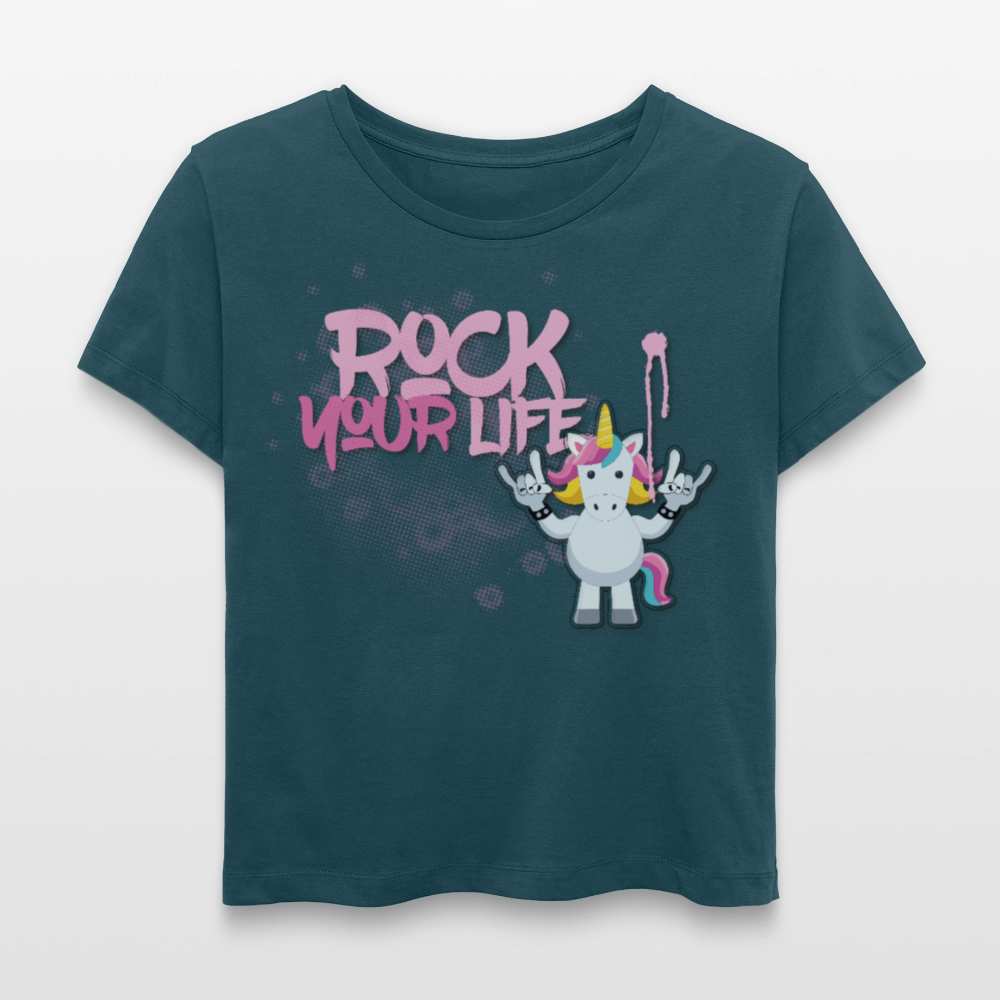 Frauen T-Shirt mit ROCK YOUR LIFE PRINT - Dunkles Petrol