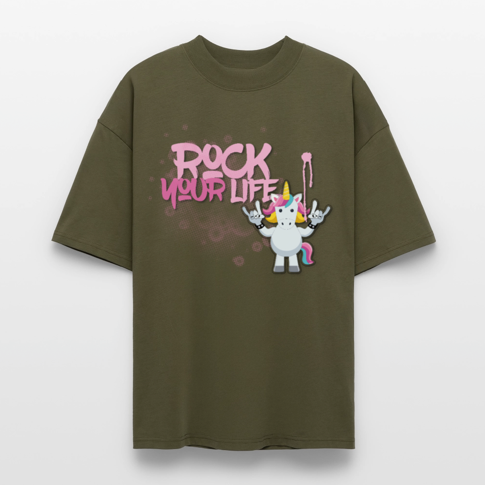 Oversized Unisex T-Shirt mit ROCK YOUR LIFE PRINT - Khaki