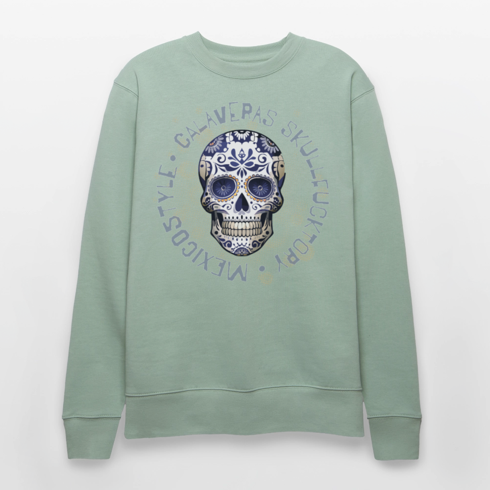 Unisex Bio-Sweatshirt mit CALAVERAS SKULL PRINT - Helles Graugrün