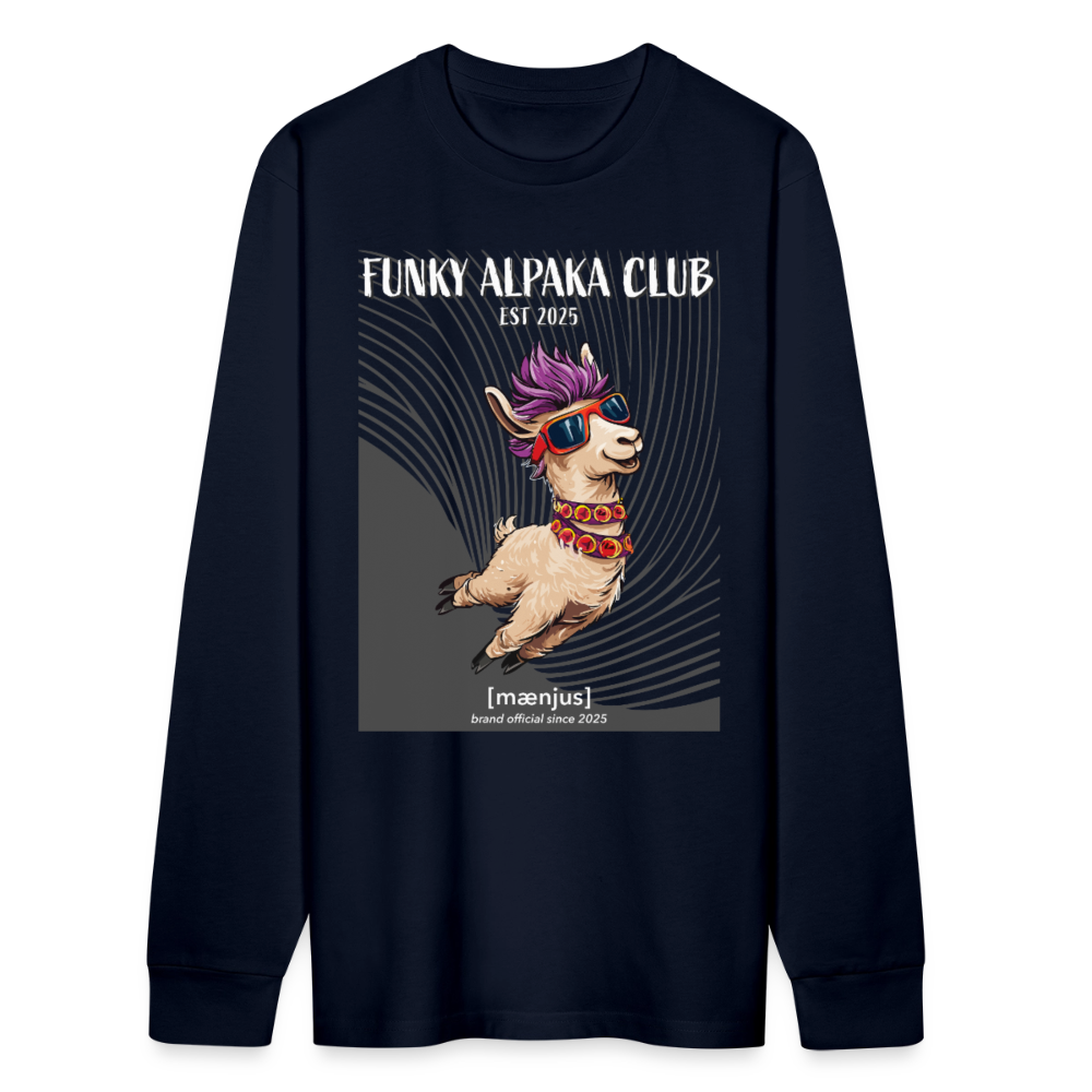 Unisex Bio-Langarmshirt mit FUNKY ALPAKA CLUB PRINT - Navy