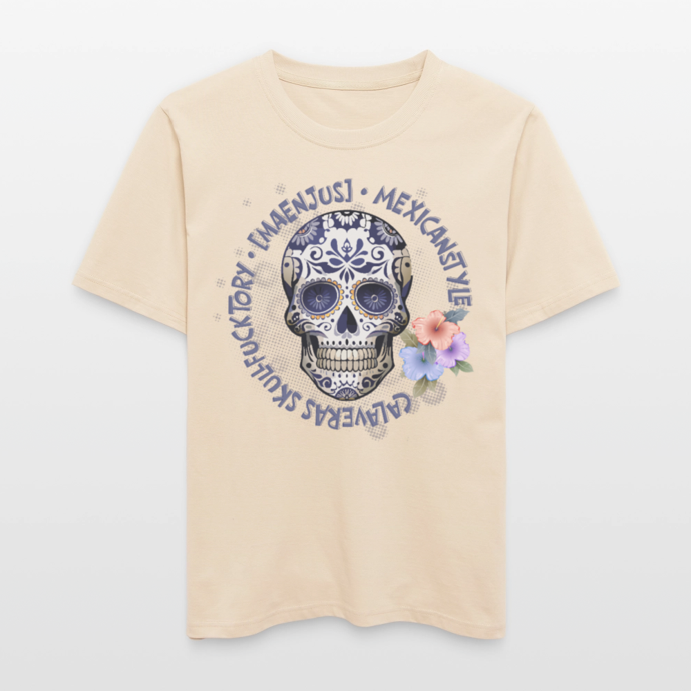 Relaxed Fit Unisex Bio-T-Shirt mit MAENJUS MEXICANSTYLE PRINT Vorderseite - Weißgrau