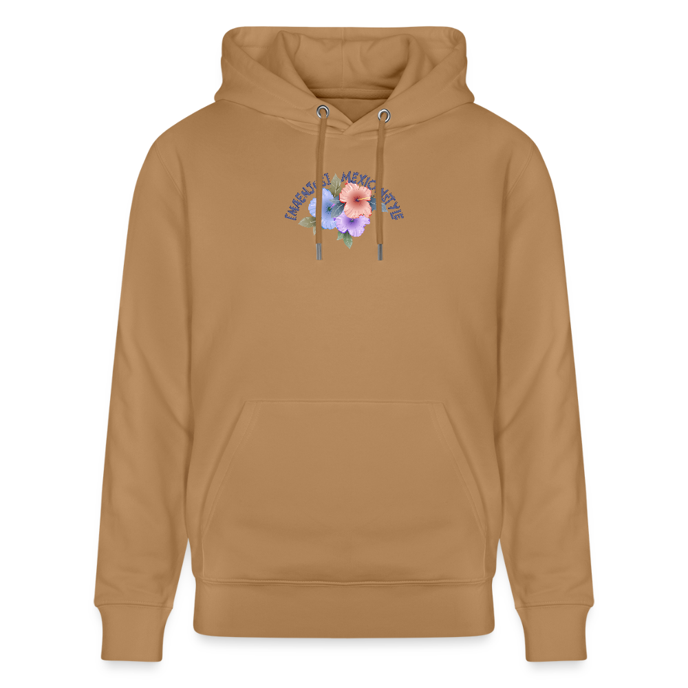 Unisex Hoodie mit MAENJUS MEXICANSTYLE PRINT Vorder- und Rückseite - Karamell