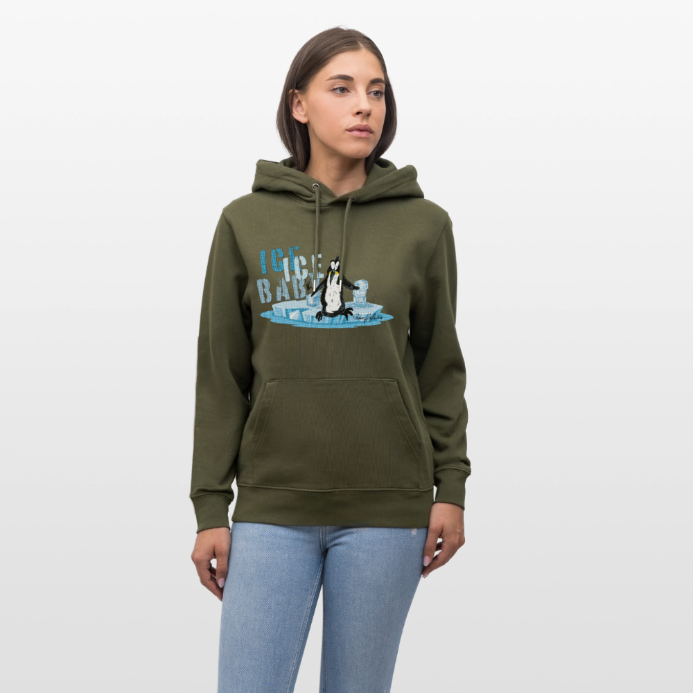 Unisex Bio-Hoodie mit ICE ICE BABY PINGUIN PRINT - Khaki Grün