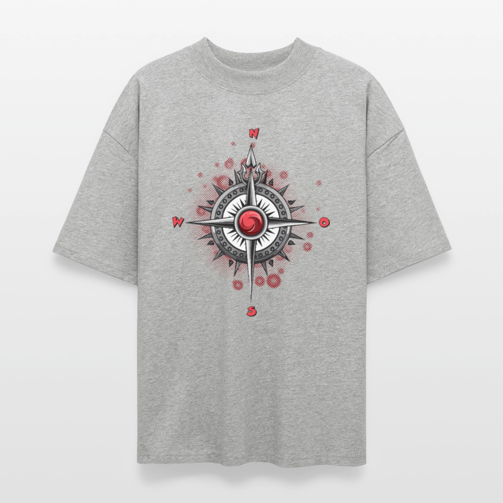 Oversized Unisex T-Shirt mit WINDROSE PRINT - Grau meliert