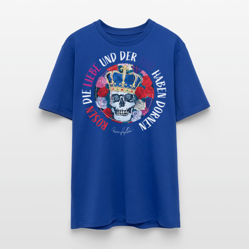 Unisex Bio-T-Shirt mit ROSEN DIE LIEBE UND DER TOD HABEN DORNEN PRINT - Dunkelblau