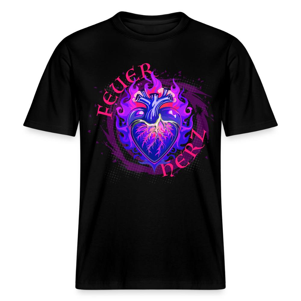 Unisex Bio-T-Shirt mit FEUERHERZ LILA PRINT - Schwarz