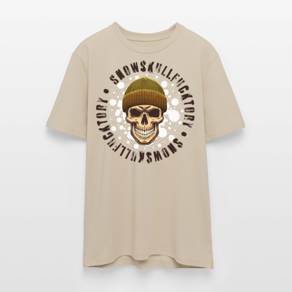 Unisex Bio-T-Shirt mit SNOWSKULL FUCKTORY PRINT Vorderseite - Beige