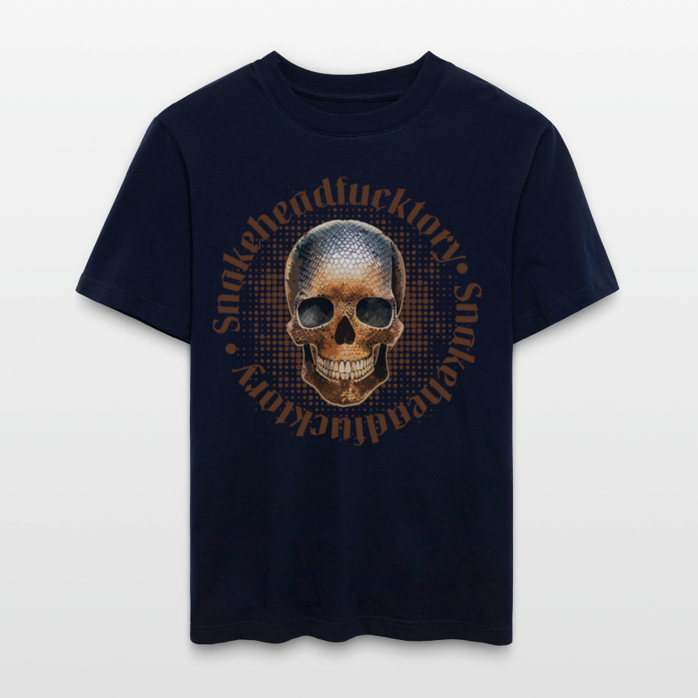 Relaxed Fit Unisex Bio-T-Shirt mit SNAKEHEAD SKULL PRINT Vorderseite - Navy