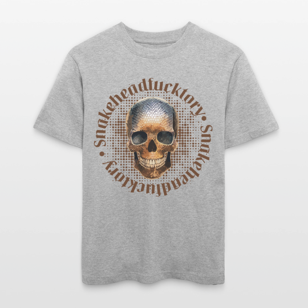 Relaxed Fit Unisex Bio-T-Shirt mit  SNAKEHEAD SKULL PRINT Vorderseite - Grau meliert