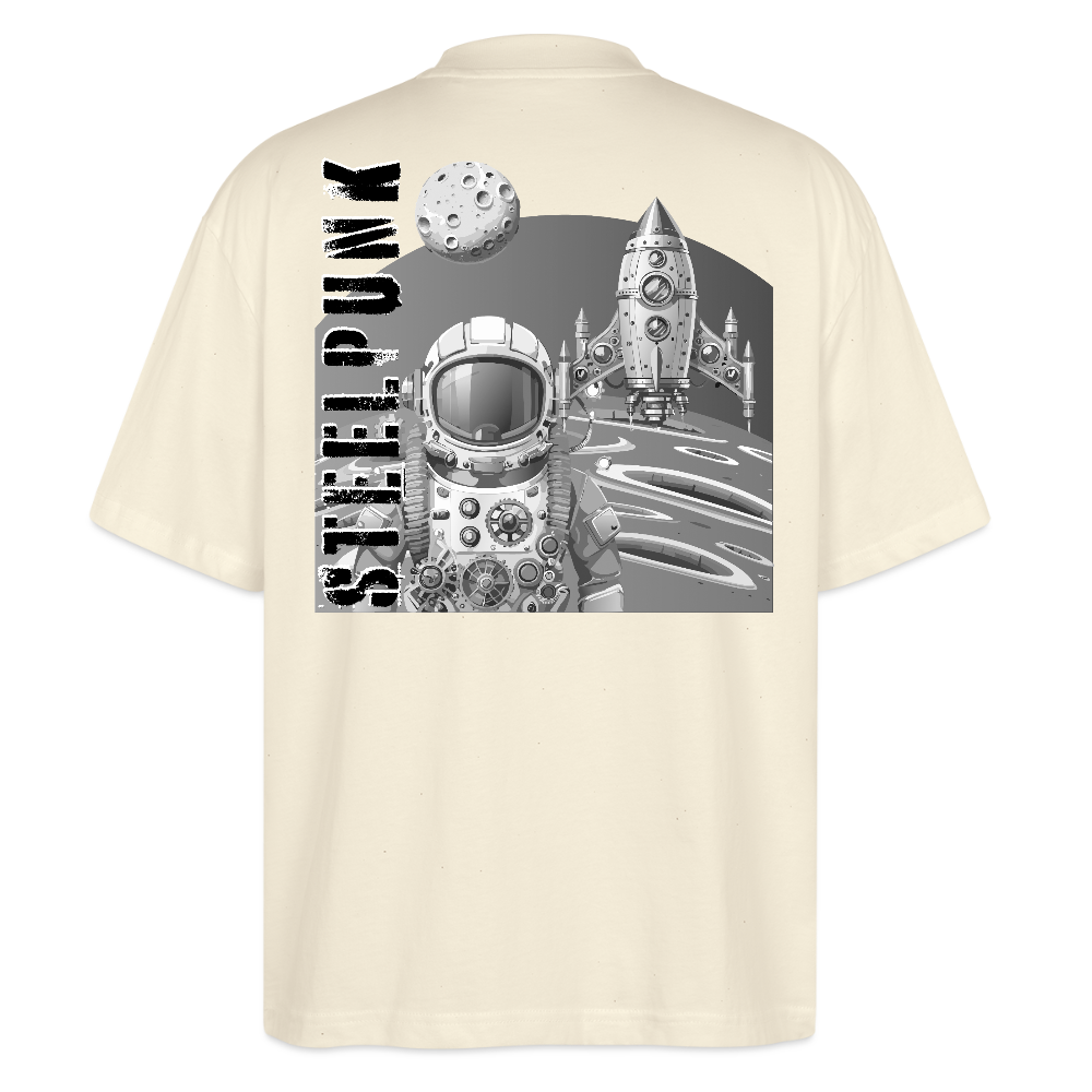 Oversized Unisex T-Shirt mit STEELPUNK PRINT Rückseite - Weißgrau