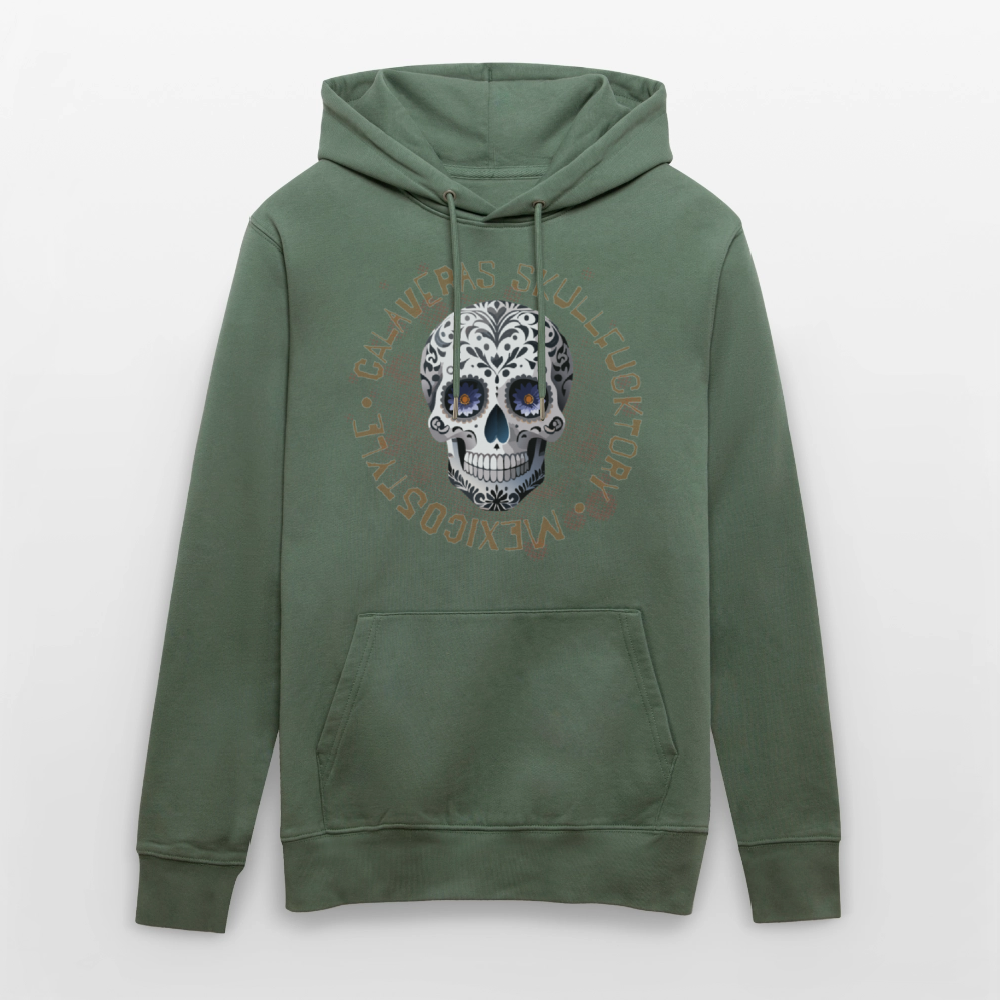 Unisex Hoodie mit CALAVERAS SKULL PRINT Vorderseite - Tanngrün