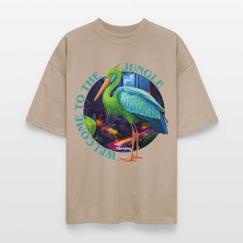 Oversized Unisex T-Shirt mit WELCOME TO THE JUNGLE PRINT - Steingrau