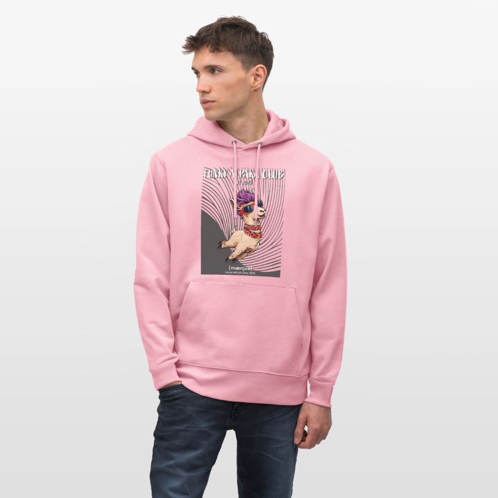 Unisex Bio-Hoodie mit FUNKY ALPAKA CLUB PRINT Vorderseite - Lila Traum