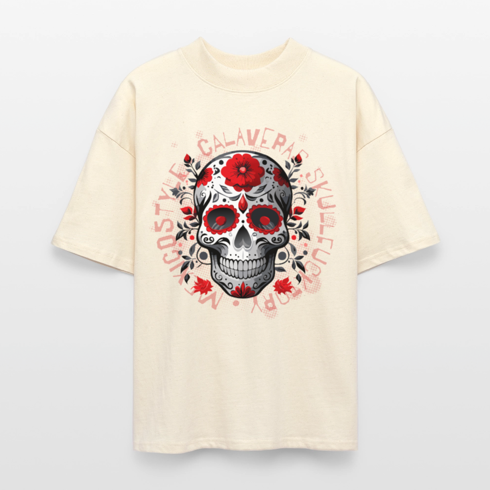 Oversized Unisex T-Shirt mit CALAVERAS SKULLPRINT - Weißgrau