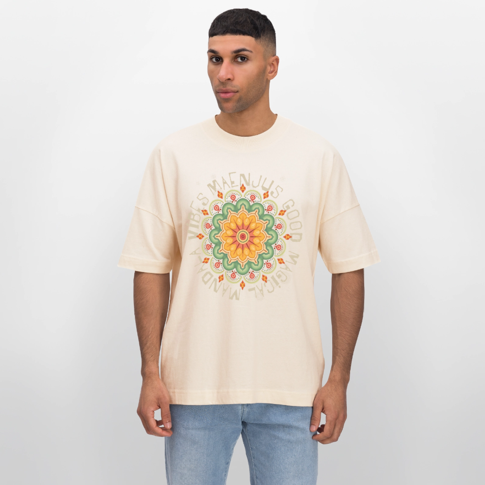 Oversized Unisex Bio T-Shirt mit MANDALA VIBES PRINT - Weißgrau