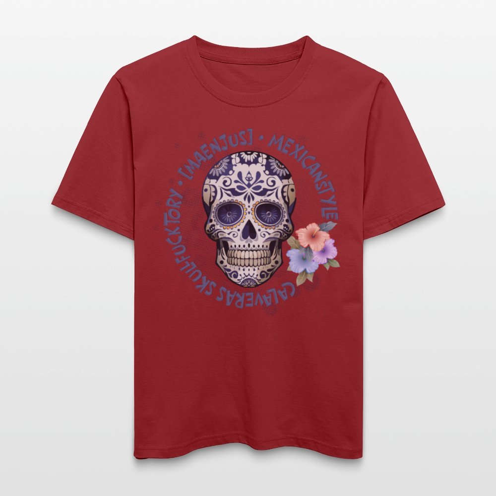 Relaxed Fit Unisex Bio-T-Shirt mit MAENJUS MEXICANSTYLE PRINT Vorderseite - Erdrot